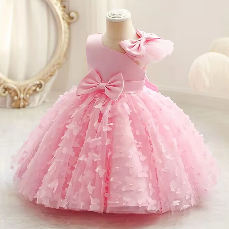 0-6T New Baby Dress Butterfly Birthday Party Girl Princess Dress Sequin Tulle Flower Dress Girl Christmas New Year Evening Dress