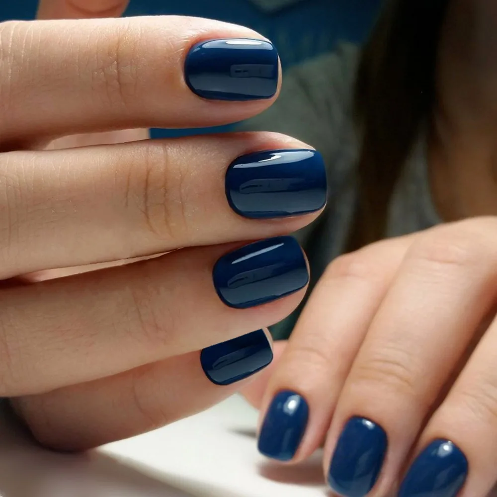 24 szt Granatowy akryl do prasowania na paznokcie z klejem Naklejka Krótki kwadratowy sztuczny paznokieć do projektowania DIY Pełne narzędzie do manicure palców