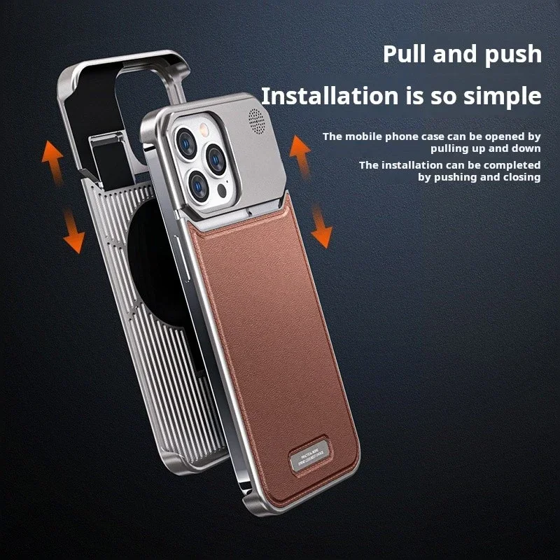 Luxury Leather Metal Aluminum Alloy Phone Case For iPhone 16 Pro Max 15 14 13 Magnetic Aromatherapy Frameless Protective Cover