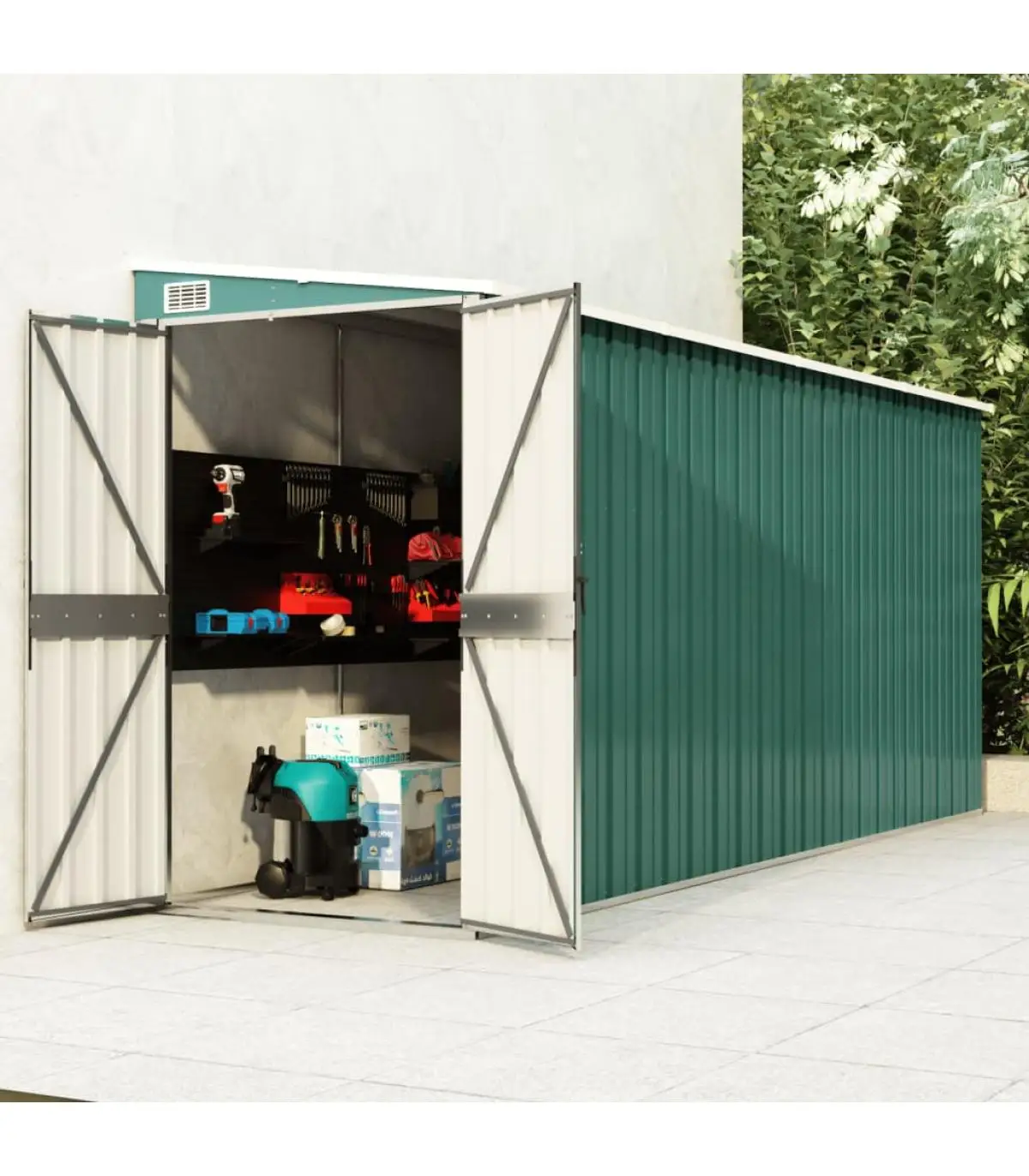 Sheds garden shed wall galvanized steel green 118x382x178 cm