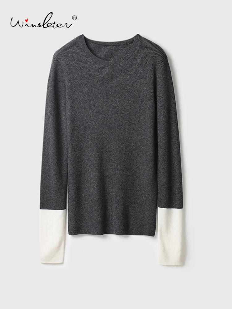 

Winsleter-30.2%Sheep Wool Elegant Sweater, O Neck Patchwork, Women Retro Temperament Loose Knit Sweater, 2025 Winter T5N647CC