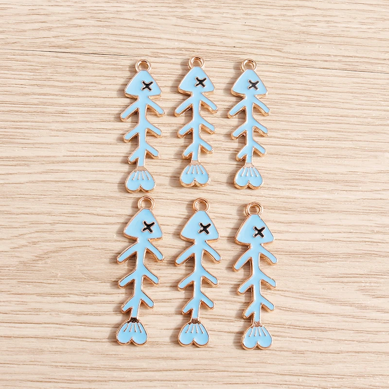 10pcs 11x35mm Cute Enamel Fish Bone Charms Pendants for Jewelry Making Earrings Necklace Bracelets DIY Handmade Crafts Supplies