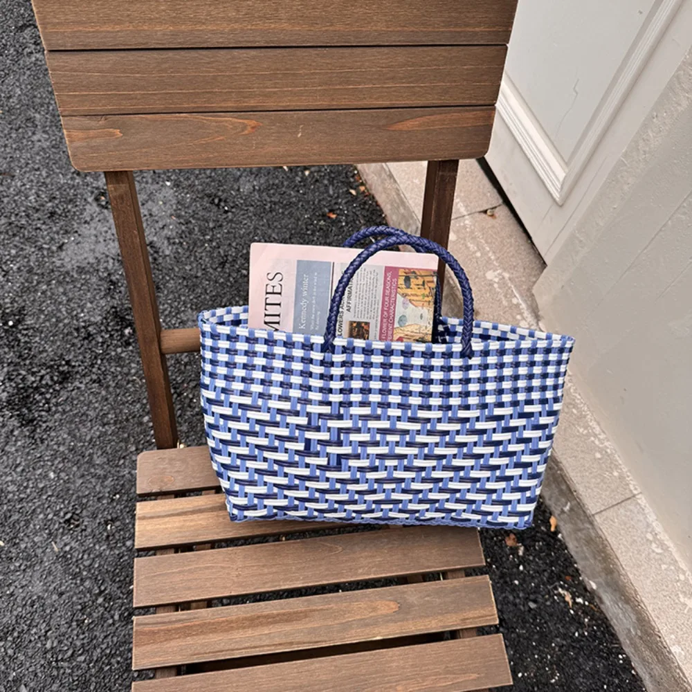 PVC Handbag Weave Bag Large Capacity Countryside Style Beach Tote Bag Bucket Bag Vacation Style Vegetable Basket Bag Holiday