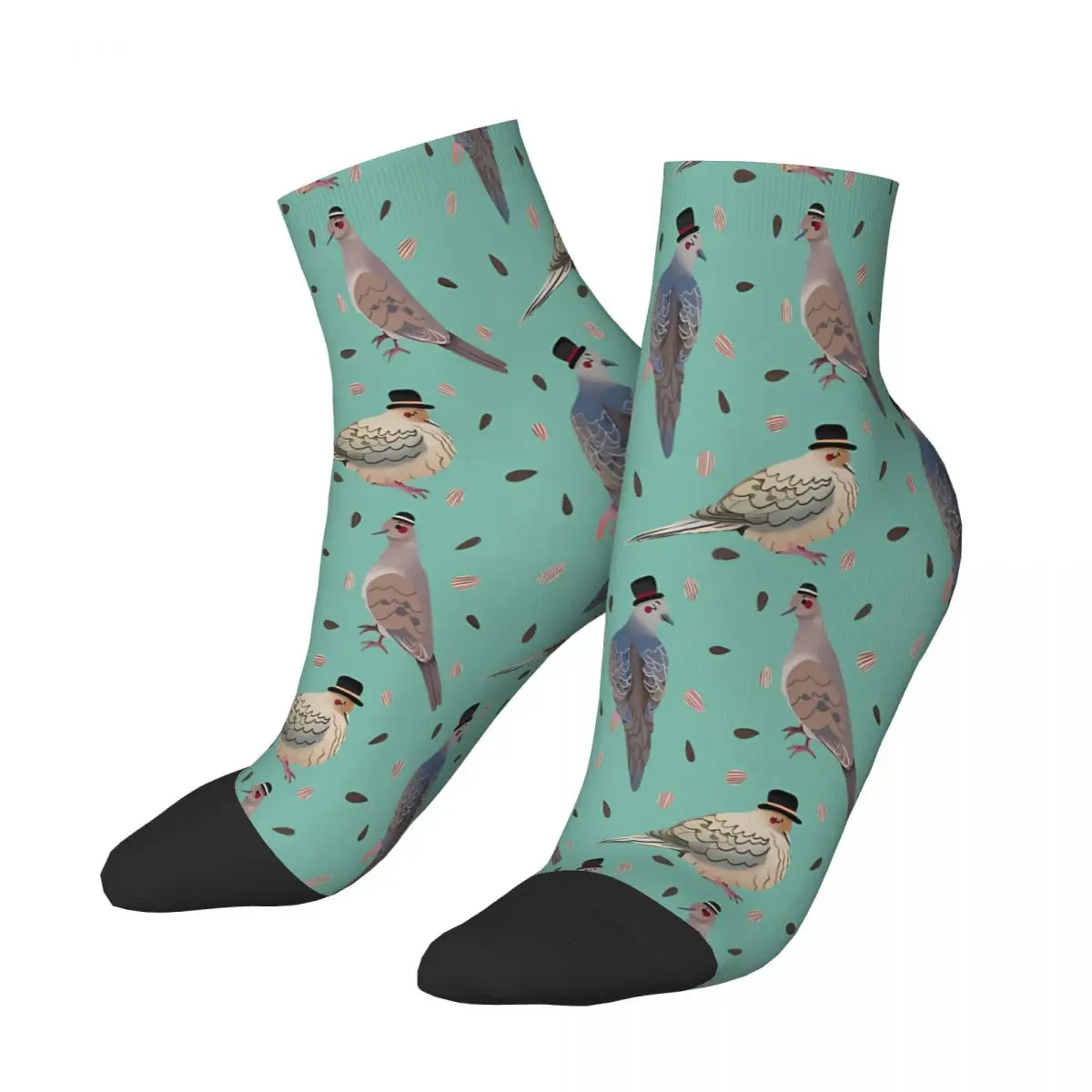 Mourning Dove Birds Cute Grey And Turquoise Bird Illustration Pattern Ankle Socks Male Mens Women Winter Stockings Hip Hop