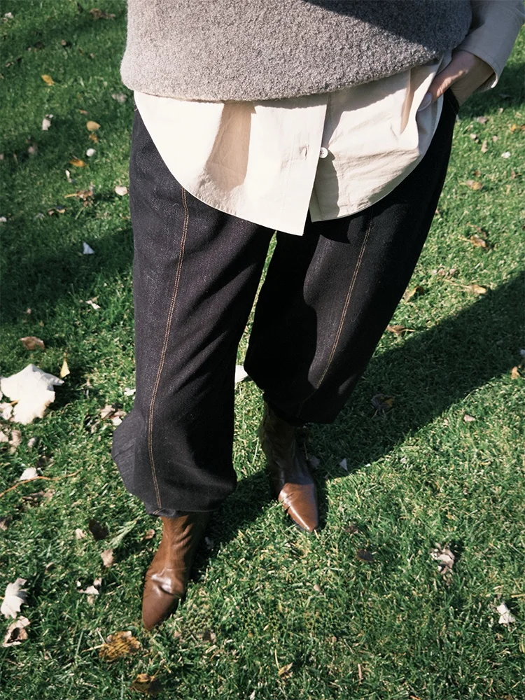 

Теплые джинсы из бамбукового вискозного хлопка с флисовой подкладкой, серия Starlight, свободный крой, нейтральные цвета, осенняя коллекция