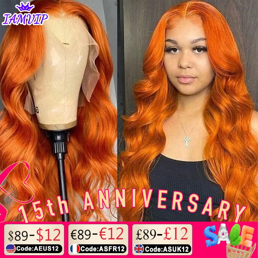 30 40 inch 250% Body Wave 13x6 HD Lace Frontal Wig 13x4 100% Human Hair Ginger Orange Brazilian Colored Pre Plucked Glueless