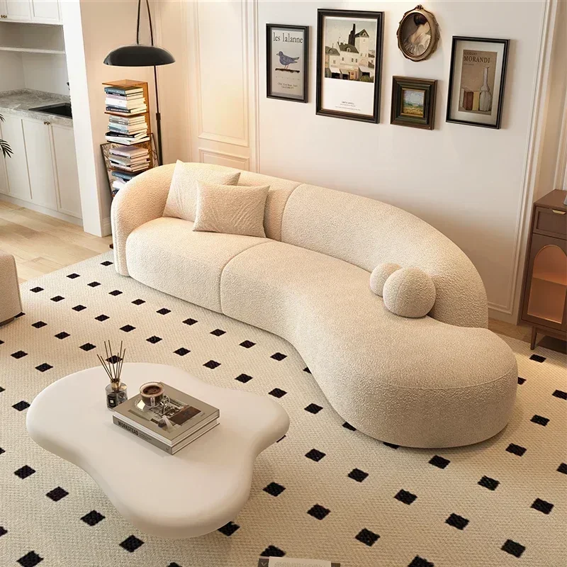 

Y Cream Style Sofa French Style Mid-Ancient Leather Sofa Curved Moon Sofa