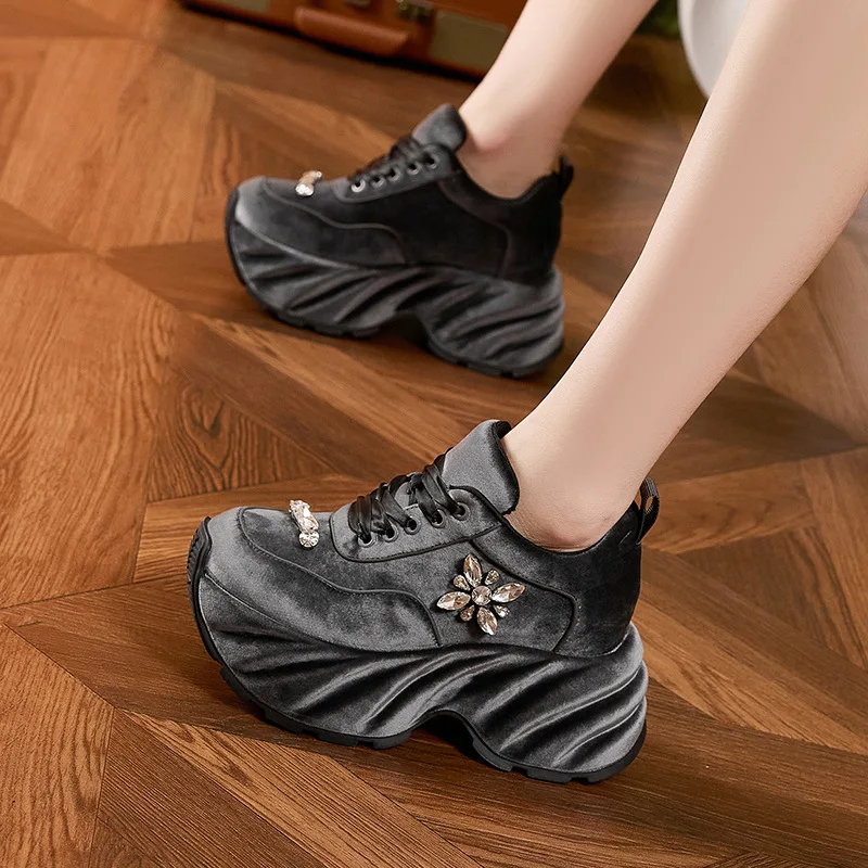 Women's Shoes Fashion Thick-soled Height-increasing footwear Luxury Rhinestone Casual Shoes Women's Daddy Shoes Zapatos De Mujer