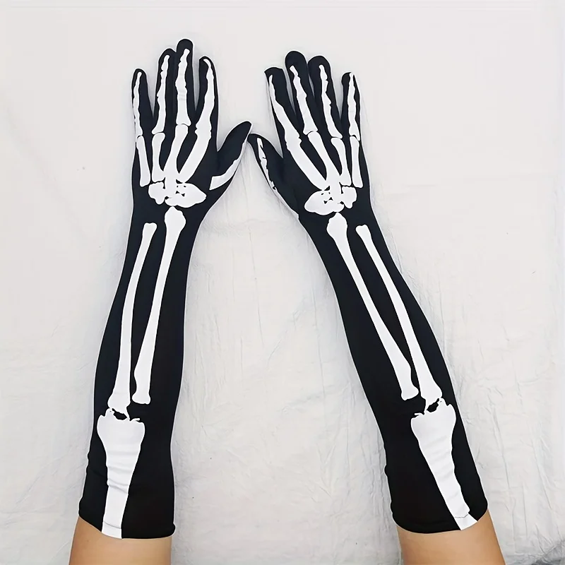 Halloween Neutral Skull Gloves Halloween Long Elastic Full Finger Gloves Party Costume Role Playing Funny Gloves