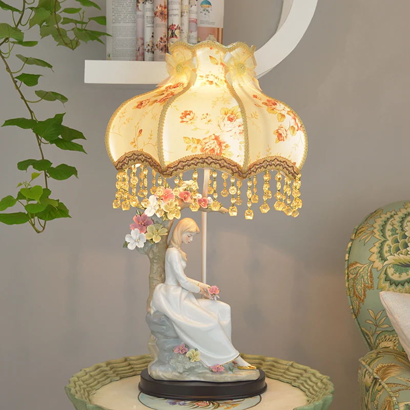 

European desk lamp bedroom bedside lamp creative living room princess pastoral wedding room decoration retro ceramic desk lamp