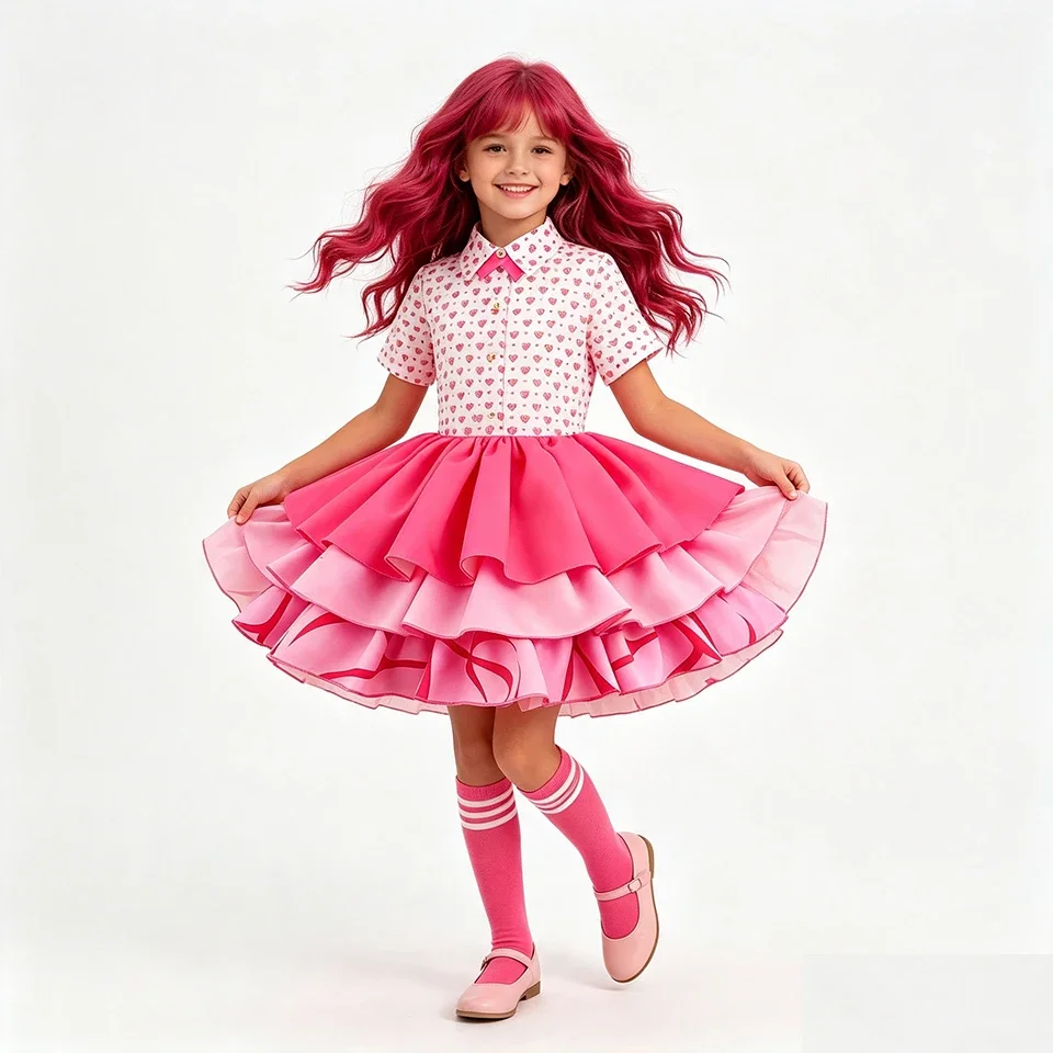 2026  Tiered Ruffle Tutu Bridget Pink Princess Dress for Girls Halloween Cosplay Descendants Masquerade Party Costume - view 6