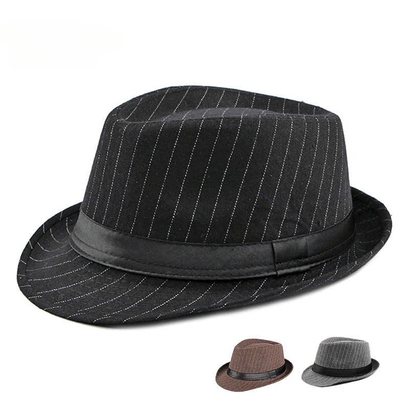 Autumn and Winter Men\'s British Warm Woolen Top Hat Middle-aged and Elderly Retro Striped Jazz Hat Men\'s Versatile Casual Hat