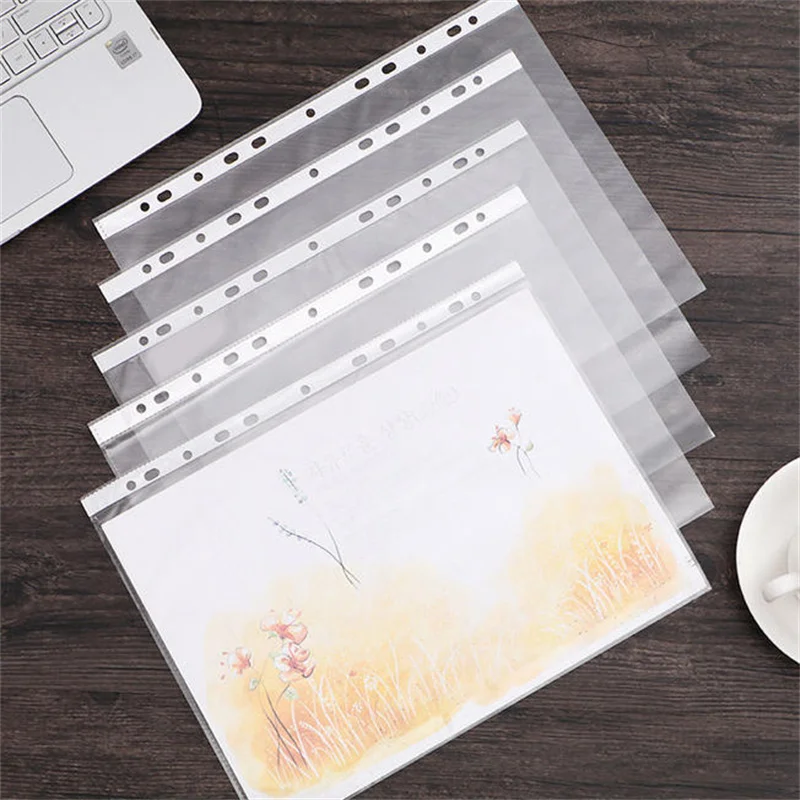 100/200 قطعة 11 حفرة أكياس بلاستيكية شفافة A4 ورقة حماة للمستندات أوراق فضفاضة منظم الورق حقيبة مستندات مجلد ملفات #3