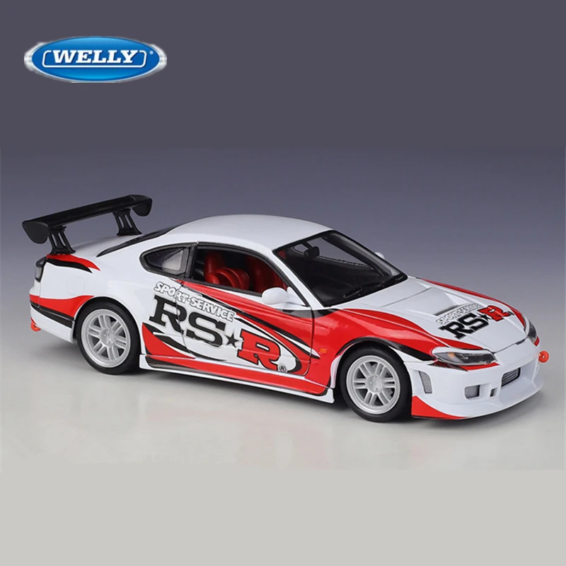 Welly 1:24 Nissan S15 RSR Alloy Track Racing Car Model Diecasts Metal Sports Car Model Simulation Collection Childrens Toys Gift