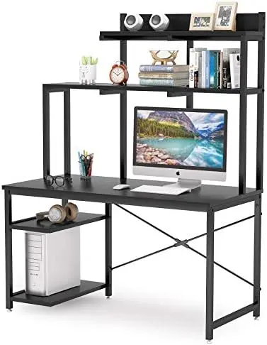 

Computer Desk with Shelves and Hutch, 47 Inch Office Desk with Bookshelf CPU Stand, PC Laptop Workstation Writing Study Table