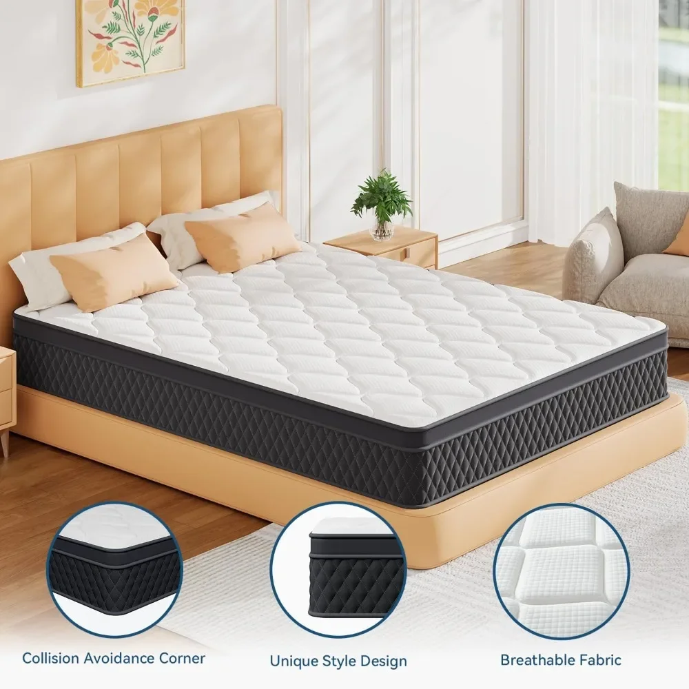 Matelas jumeau hybride en mousse à mémoire de forme, 12 pouces, avec ressorts empochés, pour isoler les mouvements, instituts de pression