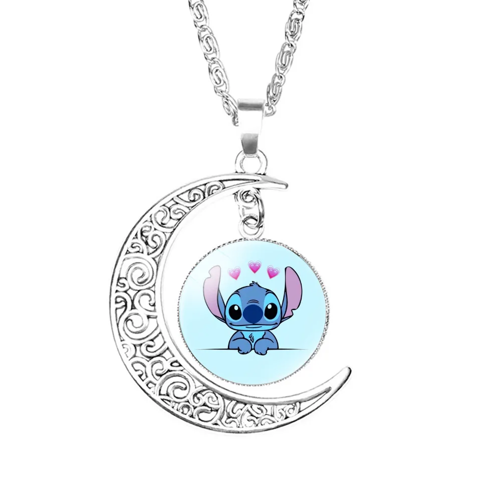 Baby Stitch Cartoon Pattern Time Gem Moon Necklace Stitch Pendant Necklace Commemorative Holiday Gift