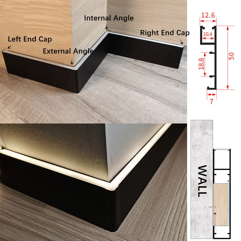 50MM Skirting Board LED Profile With Lamp Slot Moisture-Proof Wall Decoration Baseboard Hotel Stairs Corridor Wall Mounted Light