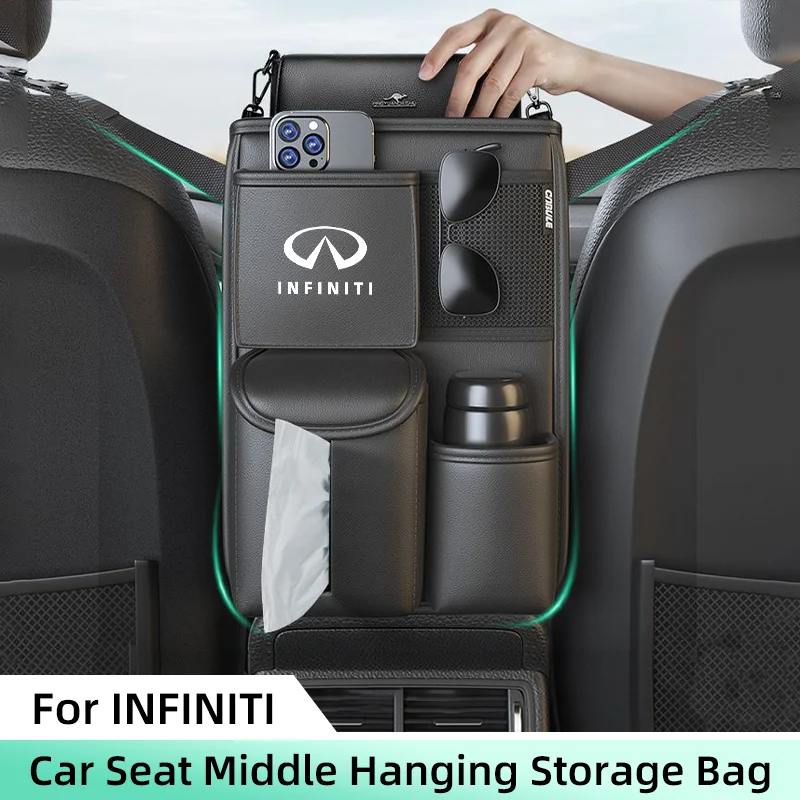 Car Seat Middle Storage Bag For Infiniti FX35 Q50 G37 Q30 ESQ QX50 QX60 QX70 Armrest Hanging Organizer Handbag Holder Storage