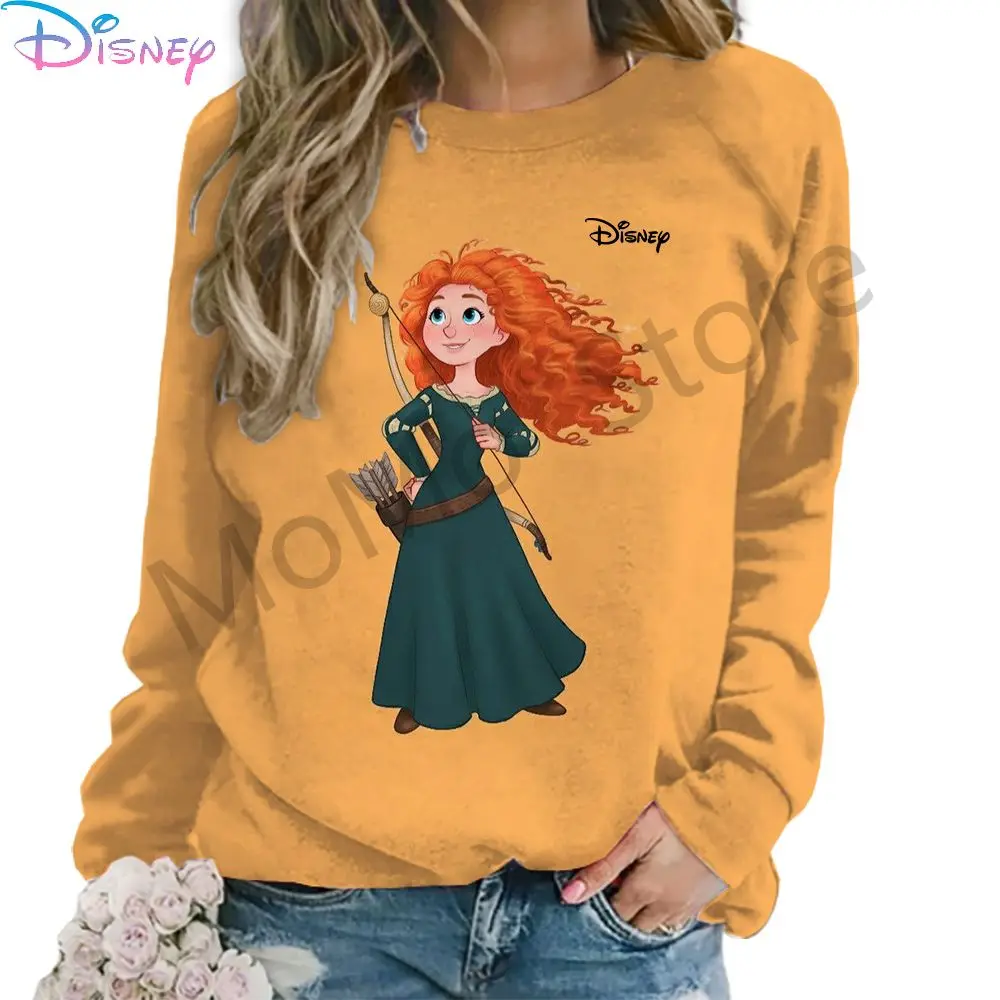 Women\'s Long Sleeve Sweatshirts Disney Princess O Neck Autumn Kawaii Clothes Party Lovely 2024 Fashion Street Wear High Quality