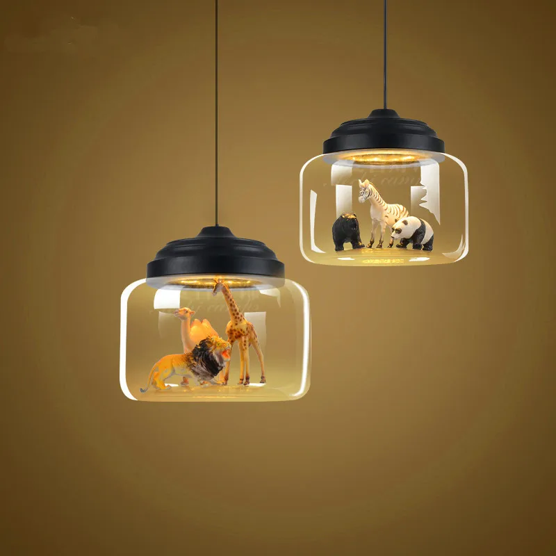 Modern Cartoon Animals Led Pendant Lamps Glass Hanging Lighting for Restaurant Children Room Living Bedroom Indoor Decor Fixture