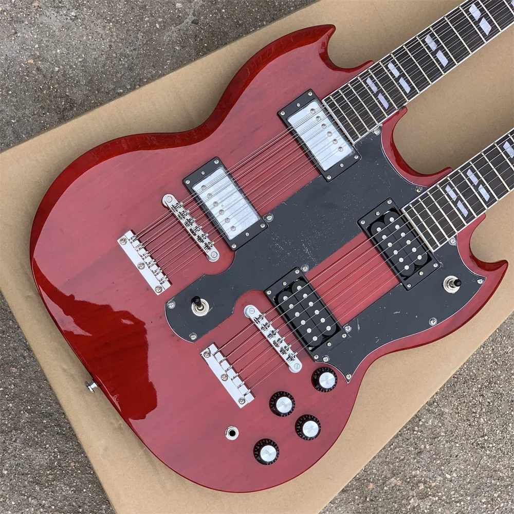 

Factory Custom Double Neck Red Electric Guitar with 6+12 Strings,Mahogany Body and Neck,Rosewood fretboard,Can be Customized
