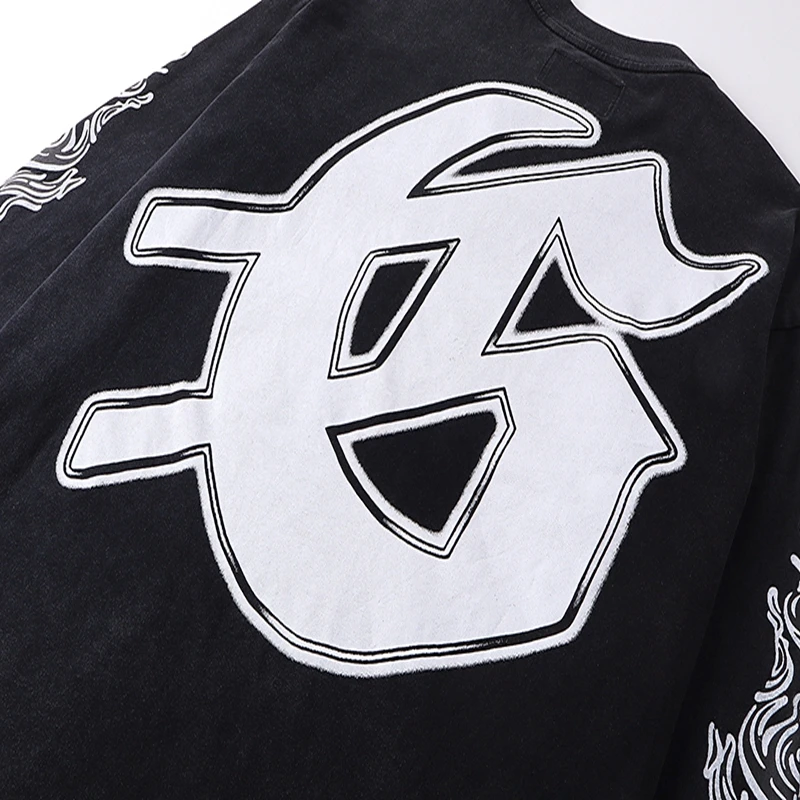 تي شيرت Godspeed Vintage Waed American High Street Long Sve مطبوع عليه جمجمة ex Youth Faion قطن مستدير Ne ort Sve #5