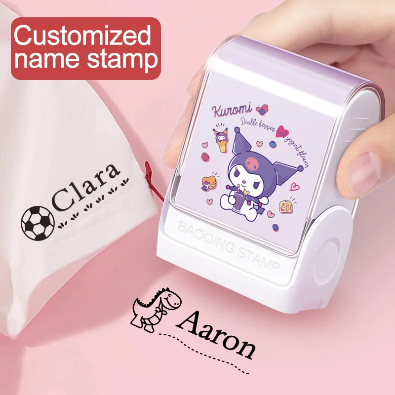 

Штамп Kuromi с именем на заказ и моющейся чернилами, персонализированная водонепроницаемая печать для школьных принадлежностей, маркировка личной вещей