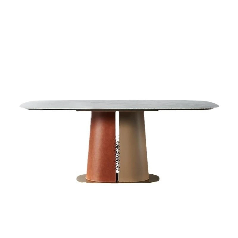 Natural marble dining table saddle leather villa mansion dining table