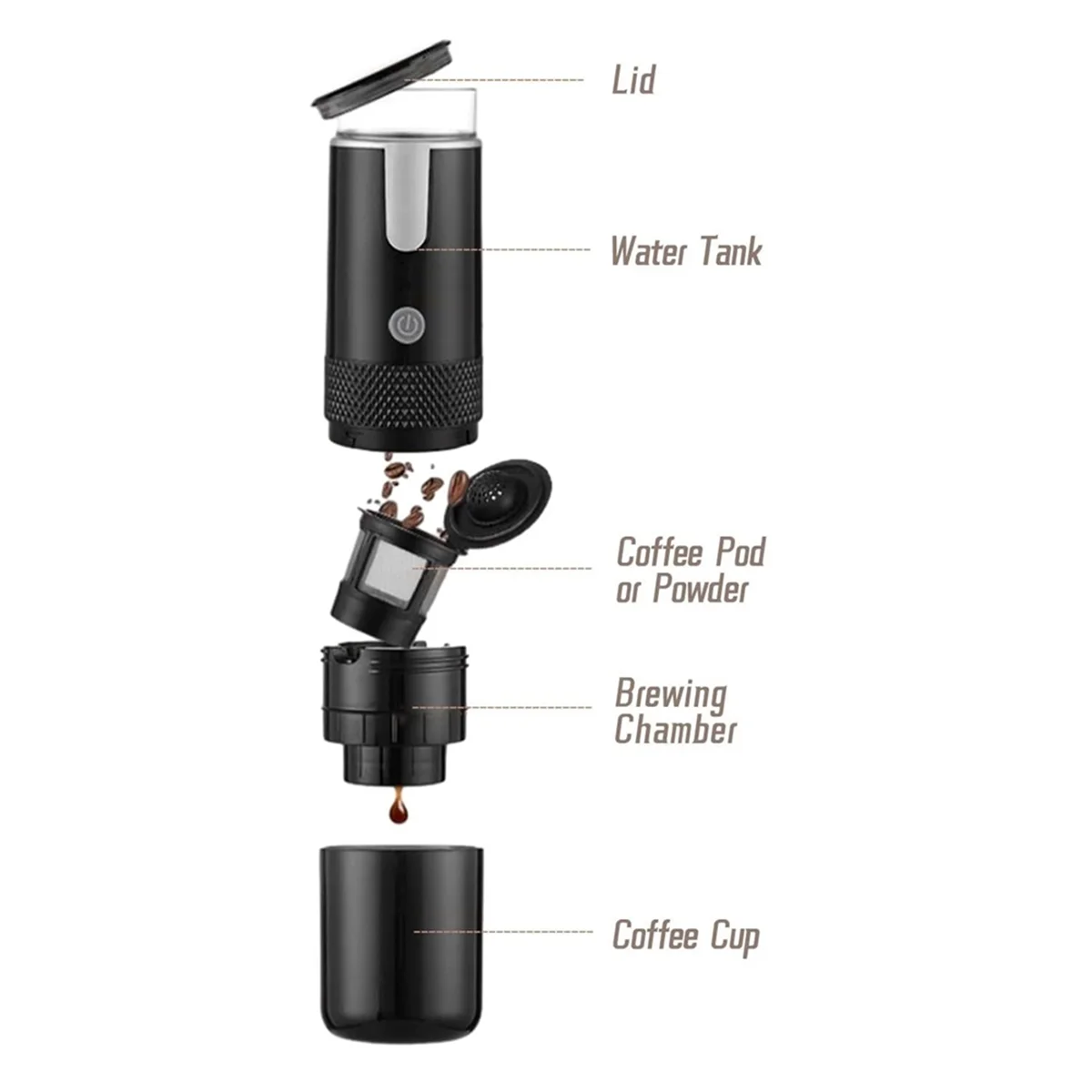 A02V-Портативная кофеварка для эспрессо, электрическая дорожная кофемашина для офиса, путешествий, кемпинга, подходит для кофейного порошка и кофейных капсул