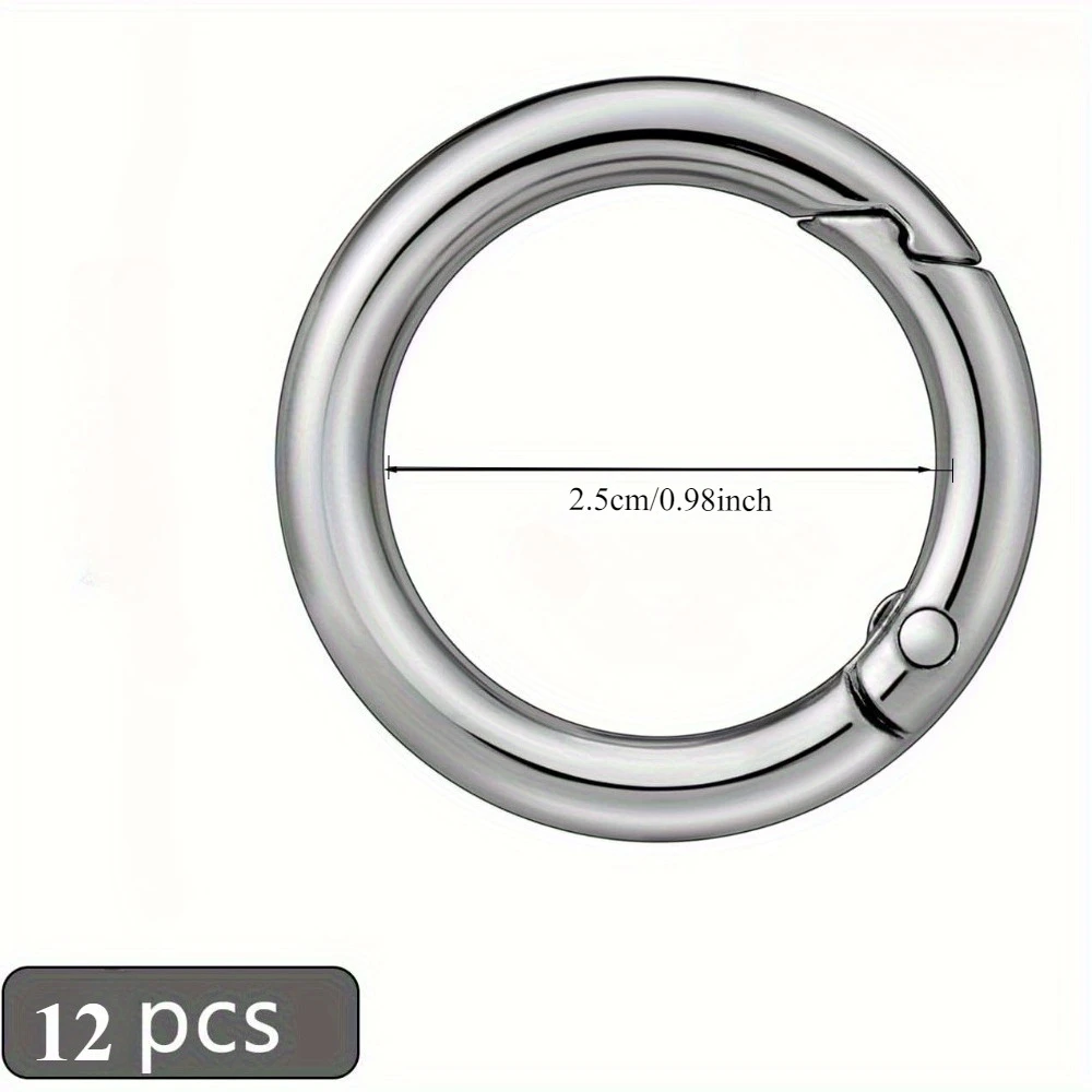 12PCS Metal Spring O Rings, Round Snap Buckle, Spring Keyring Buckle, Round Clips for Buckles, Bags, Purses, Keyrings