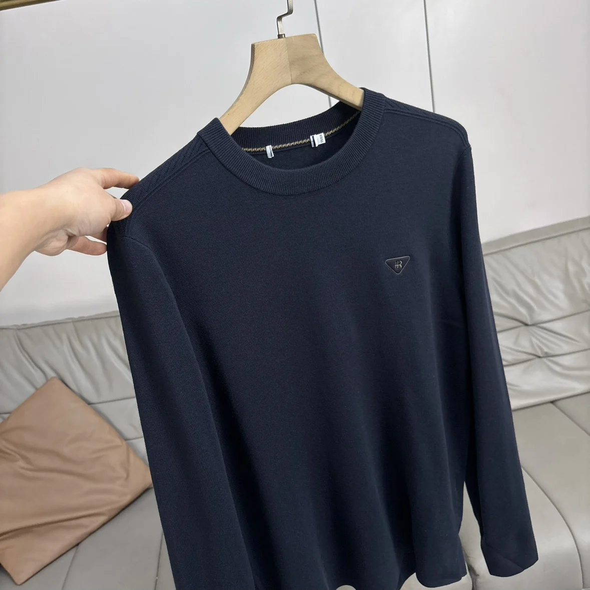 

Мужской теплый вязаный свитер с круглым вырезом из шерстяной смеси, базовый слой, удобная повседневная внутренняя одежда для осени и зимы