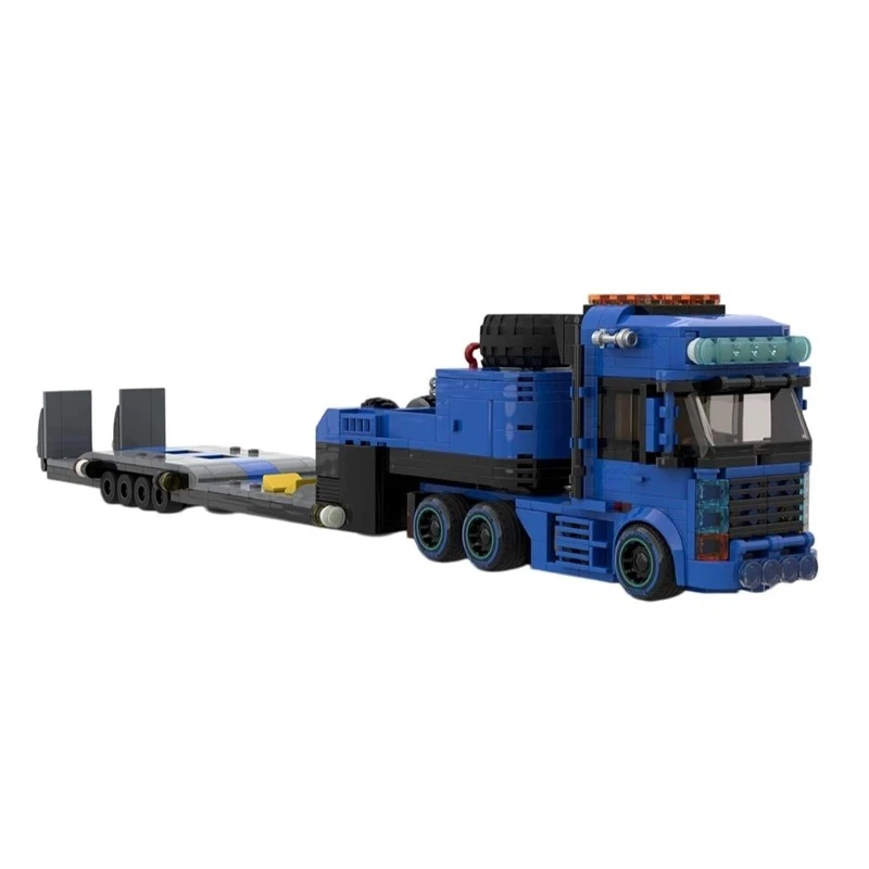 MOC Kreatives Blaues Flachanhänger-Modell mit Hohem Schwierigkeitsgrad, Schwerlast-LKW-Baustein-Modell, Erwachsenen-Puzzle-Bausatz, Geburtstagsgeschenk, Dekoration – Detail 4