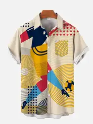 Geometric Art Modern Colorful Abstract Portrait And Football Printing Men's Short Sleeved Shirts For Men Fashion Hawaiian Shirts