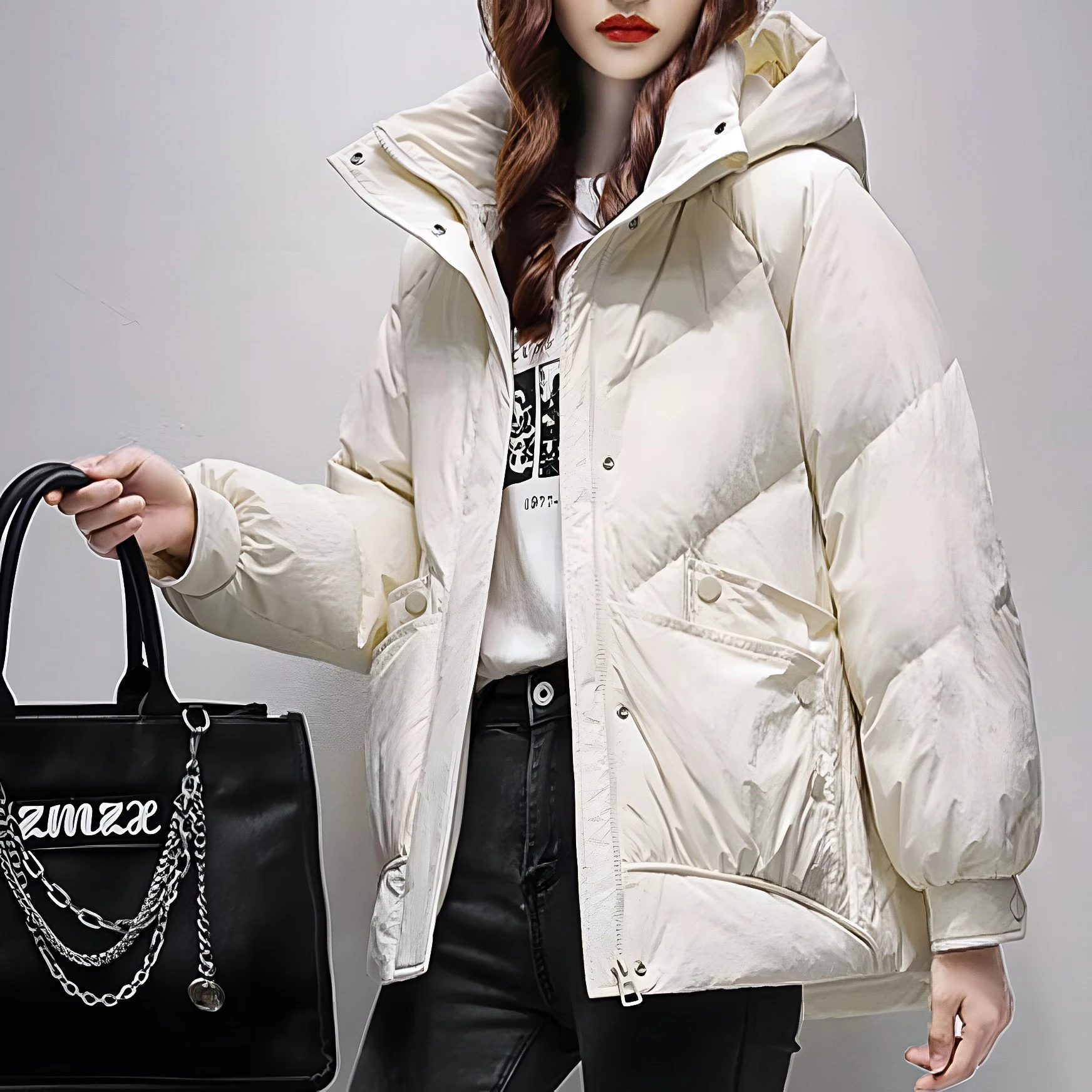 Damen Premium Thiened Down Jaet Wintermantel Casual Sle Koreanische Version Anti-Kälte-Baumwollmischung Long Sve Reißverschluss