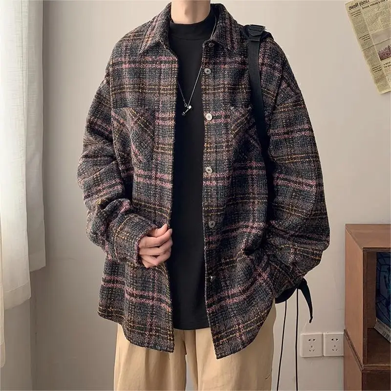 Men Jackets Japanese Style Retro Plaid Classic Dress Up Stylish Chic Streetwear Comfortable Vitality Outwear Autumn Teenagers