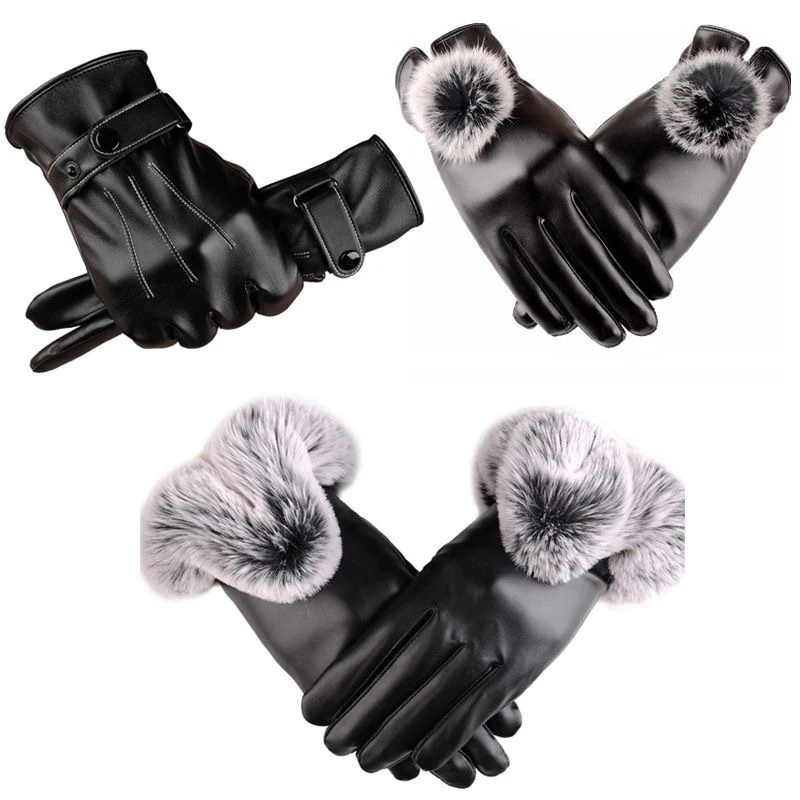 New Winter Gloves Men Women Black PU Leather Cashmere Warm Driving Gloves Mittens Touch Screen Waterproof Tactical Gloves