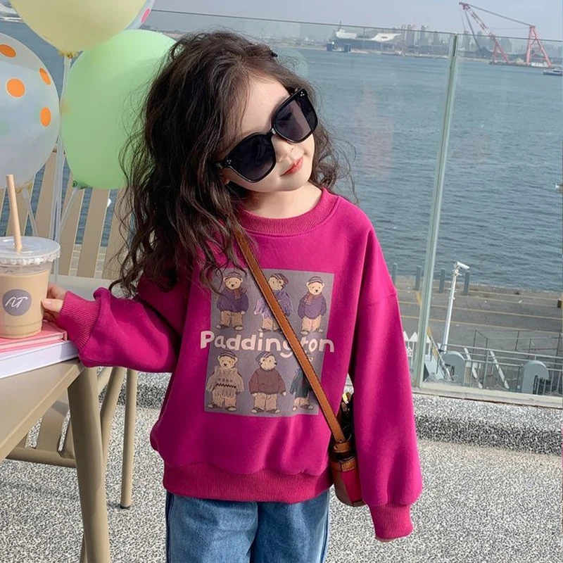 Girls Sweater Spring and Autumn Children Cartoon Anime Top 3-8 Years Old Children Fashion Rose Red Pullover Kid Top