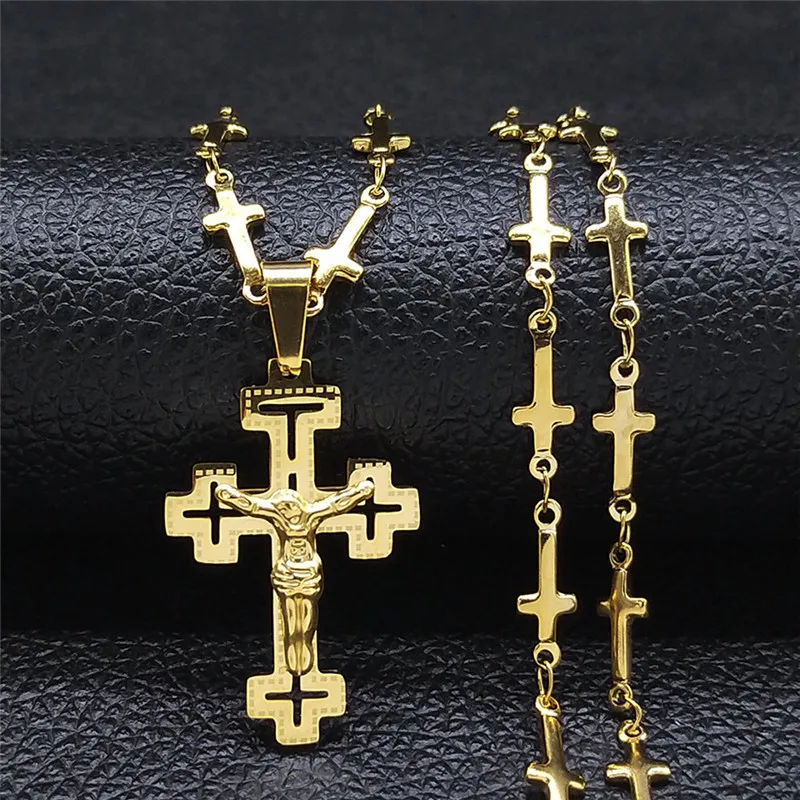 

Stainless Steel Jesus Cross Pendant Gold Metal Cross Charm Choker Cross Chain Necklace For Women Men Wholesale 10pcs