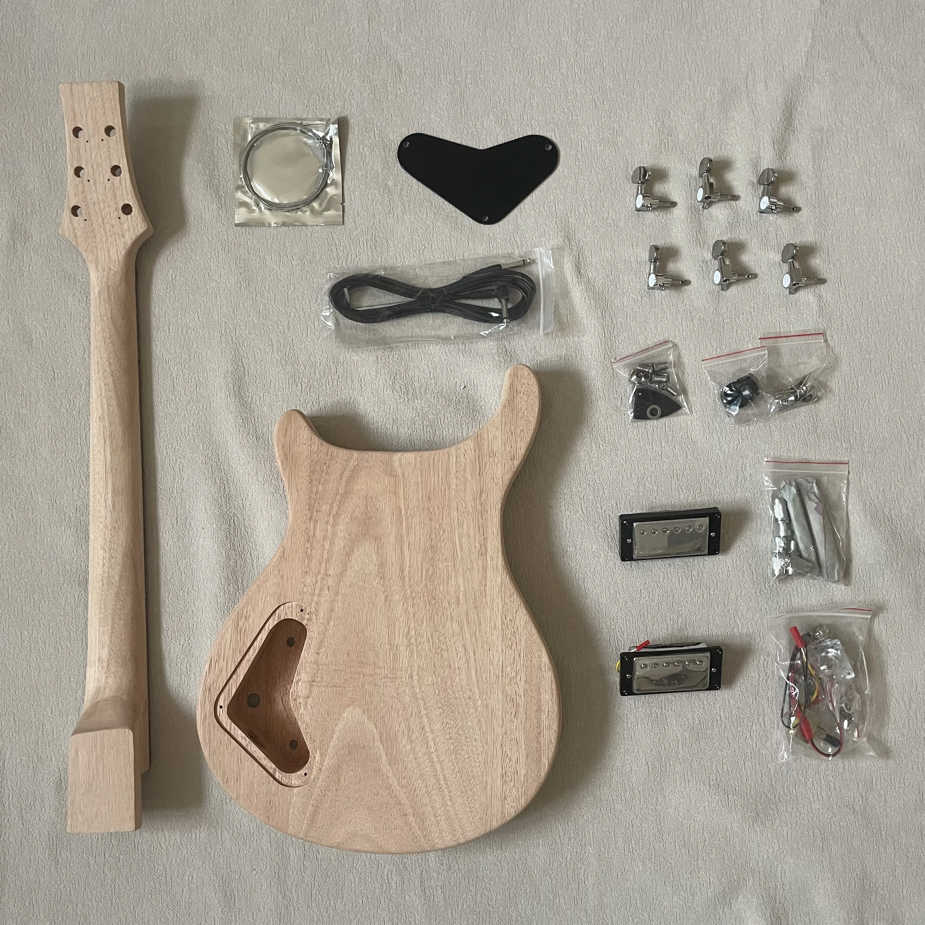 DIY Electric Guitar Kit Standard 22 Fret Flame Maple Veneer Body Dot Inlay - Assembly Required