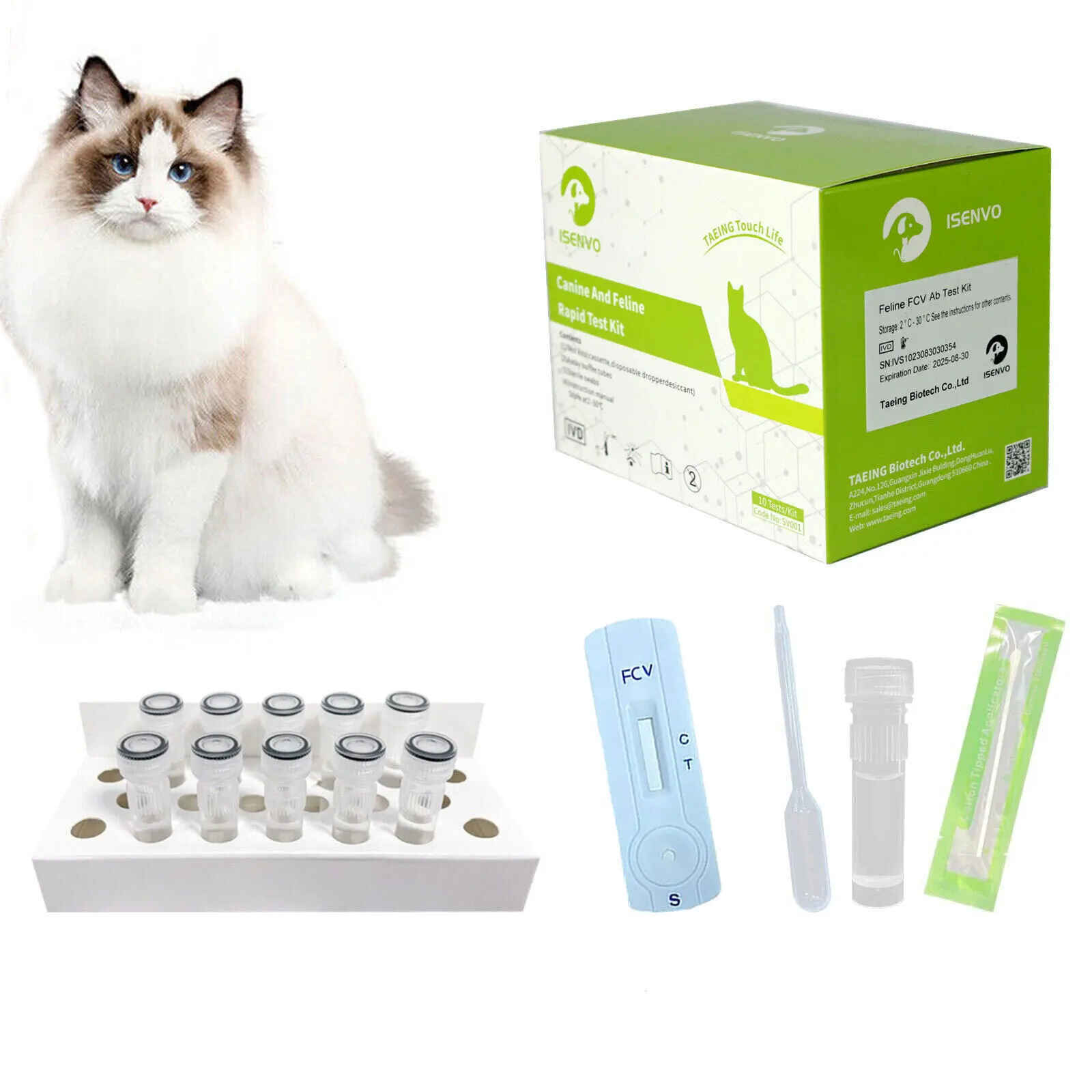 Feline Calicivirus FCV Test Kit, Ocular Nasal Swab Home Test, 10 Units for Cats