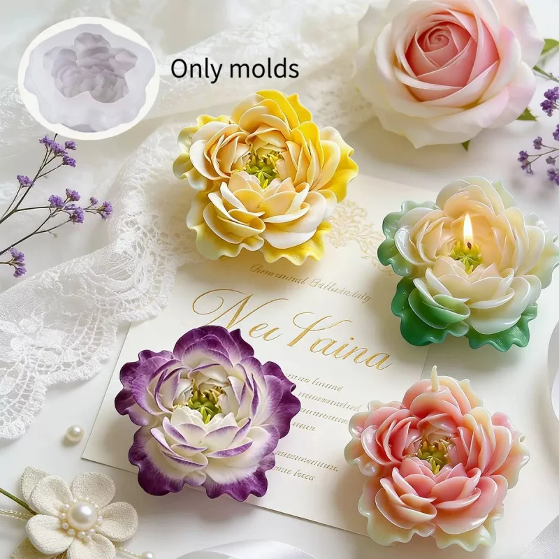 1 Stück 3D-Pfingstrosenblüten-Kerzen-Silikonform, Silikonform für künstliche Blumen, handgemachte Seife, Auto-Lufterfrischer, sehr gut geeignet für die Herstellung von Kerzen.