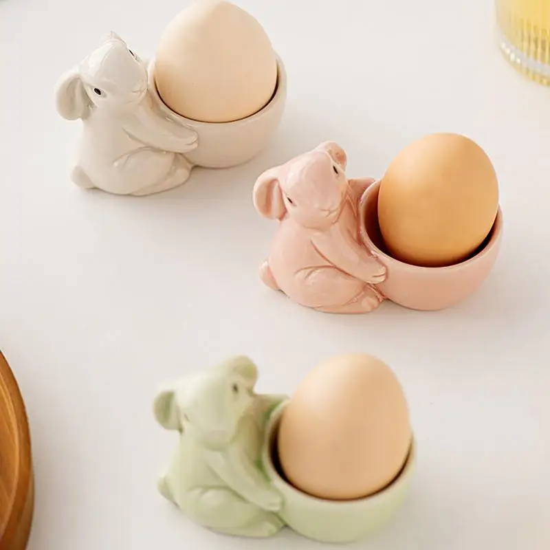 1pcs Ceramic Rabbit Egg Cup Easter Bunny Egg Stand Easter Tabletop Figurine for Hard Boiled Eggs Egg Holder for Lunch Breakfast