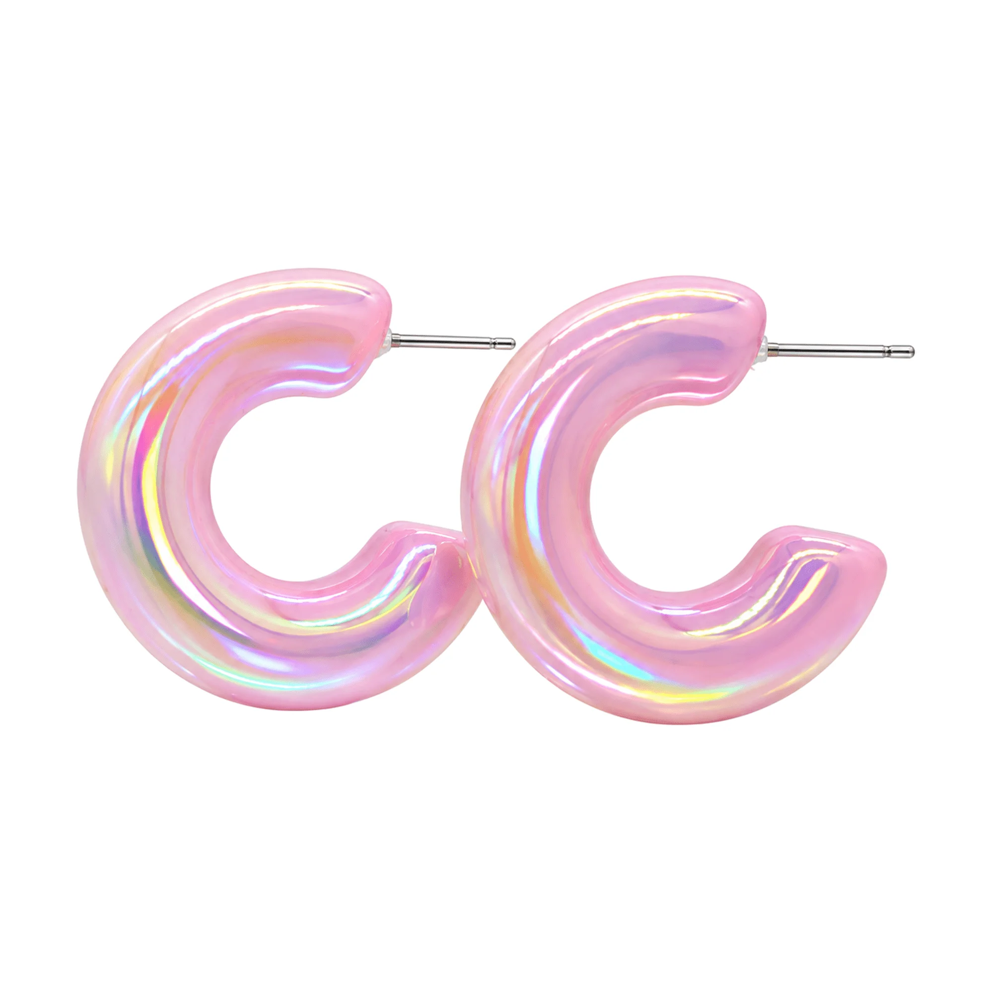 Candy Color Iridescent Wide C Acrylic Earrings for Women, Minimalist Unique European Style Ear Jewelry