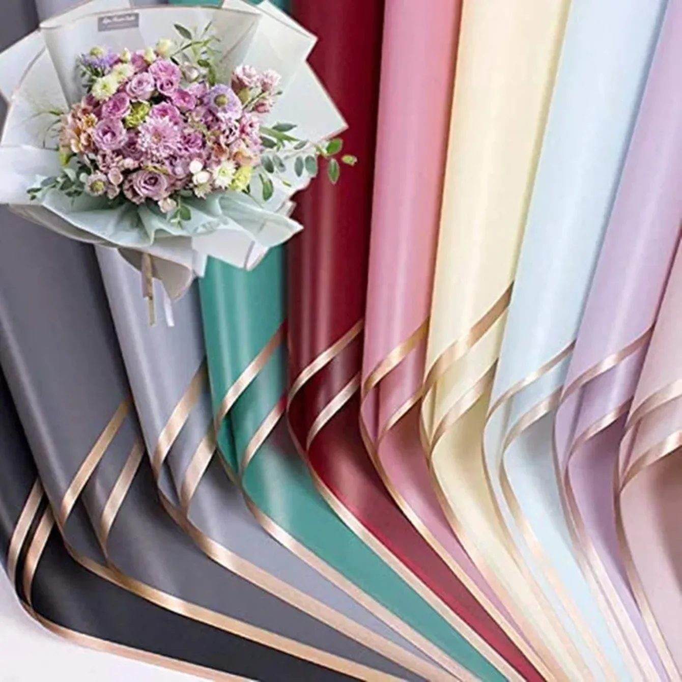 20 PCS Solid Color Border Flower Wrapping Paper Waterproof Translucent Bouquet Wrapping Paper Wedding Handmade Gift Bouquet