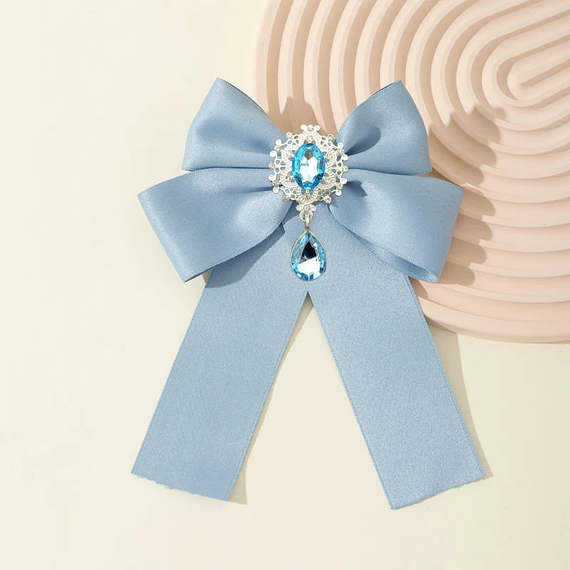 Fashion Women's Shirt Bow Ties Hair Clip Original French Retro High-End Solid Satin Rhinestone Handmade Accessories Neck Flowers