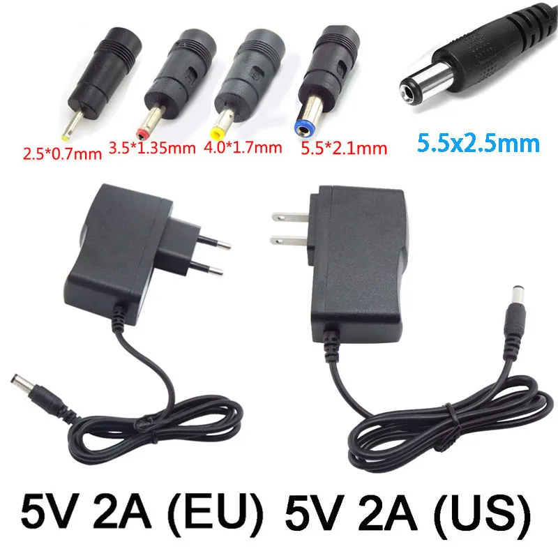 DC 5V 2A Power Supply Charger AC 110V 240V AC DC Adapter 5.5*2.1mm 4.0*1.7mm 3.5*1.35mm 2.5*0.7mm DC Plug Converter