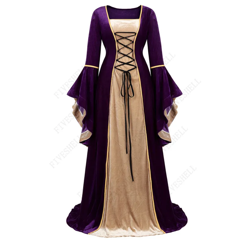 5XL Womens Deluxe Velvet Renaissance Irish Dress Medieval Victorian Costume Dress Victoria Cosplay Retro Gown Fancy Long Dress