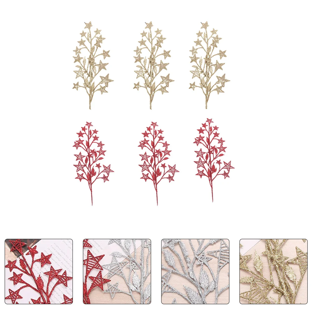 

6 PCS Five-pointed Star Decoration Pendant Hollowed Leaves Outdoor Simulated Leaf Decors Simulation Christmas Xmas