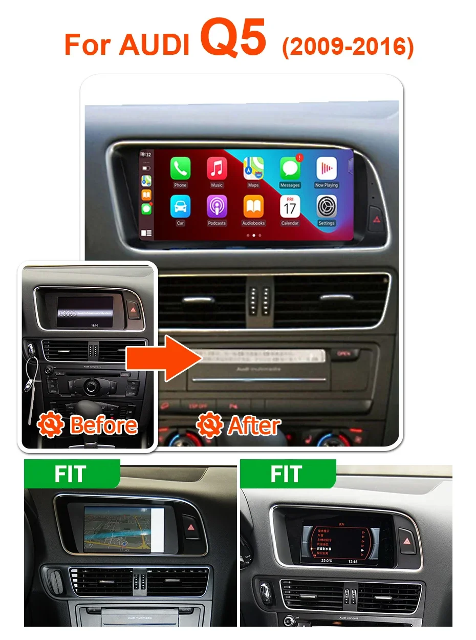 8,8'' Snapdragon 8 CORE Wireless Carplay Android 15 Auto-Radio GPS-Bildschirm für Audi Q5 2009-2016 Autoradio Stereo Multimedia-Player Bluetooth WLAN 4G LTE – Detail 1
